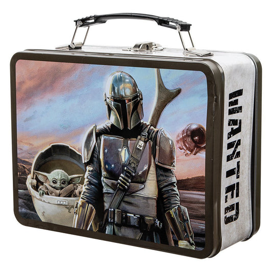 star wars the mandalorian large tin tote View of the front of the tin featuring image of  Mando and Grogu .