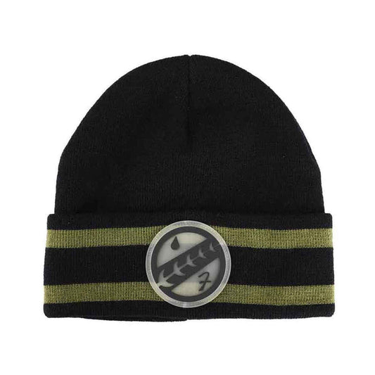 front  view of a Star Wars Boba Fett  Beanie Black with striped cuff with rubber Sigil Patch