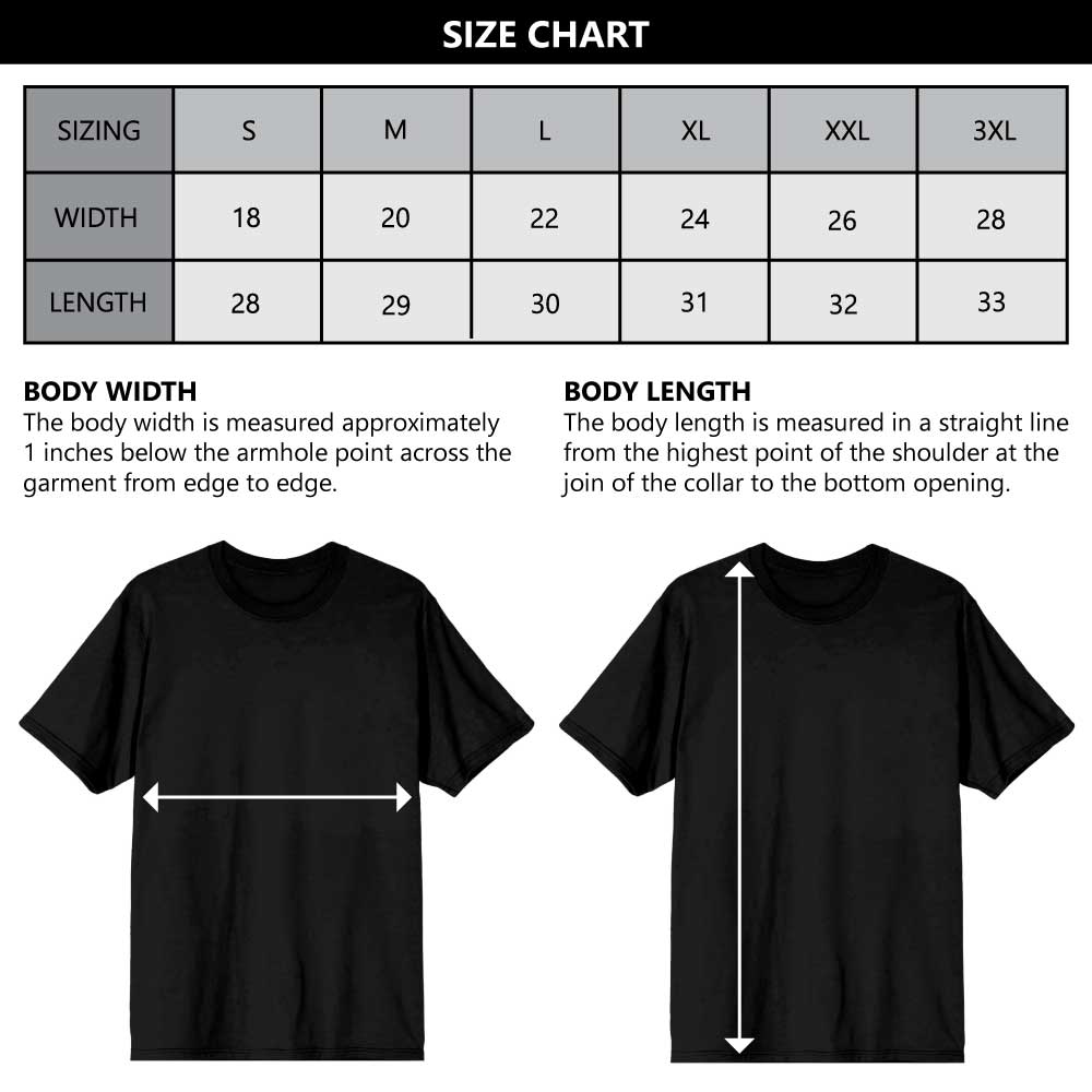 Elders Scroll Skyrim Shirt Size chart