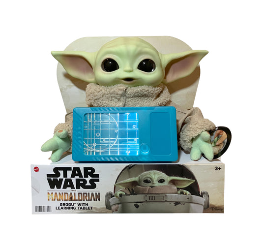 The Child,Baby Yoda, Grogu Plush with Tablet: A cute plush toy of Grogu, packaged in a box with an included adventure kit which includes a light up star map on a tablet.