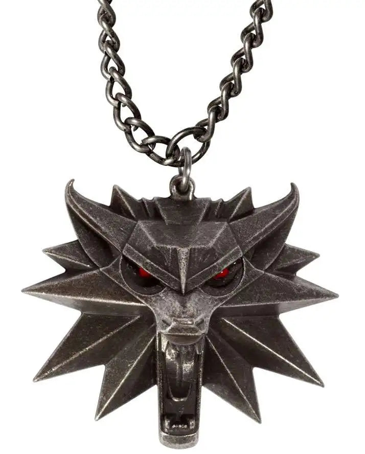 Witcher Wolf Pendant with Glowing Eyes and Wooden Gift Box