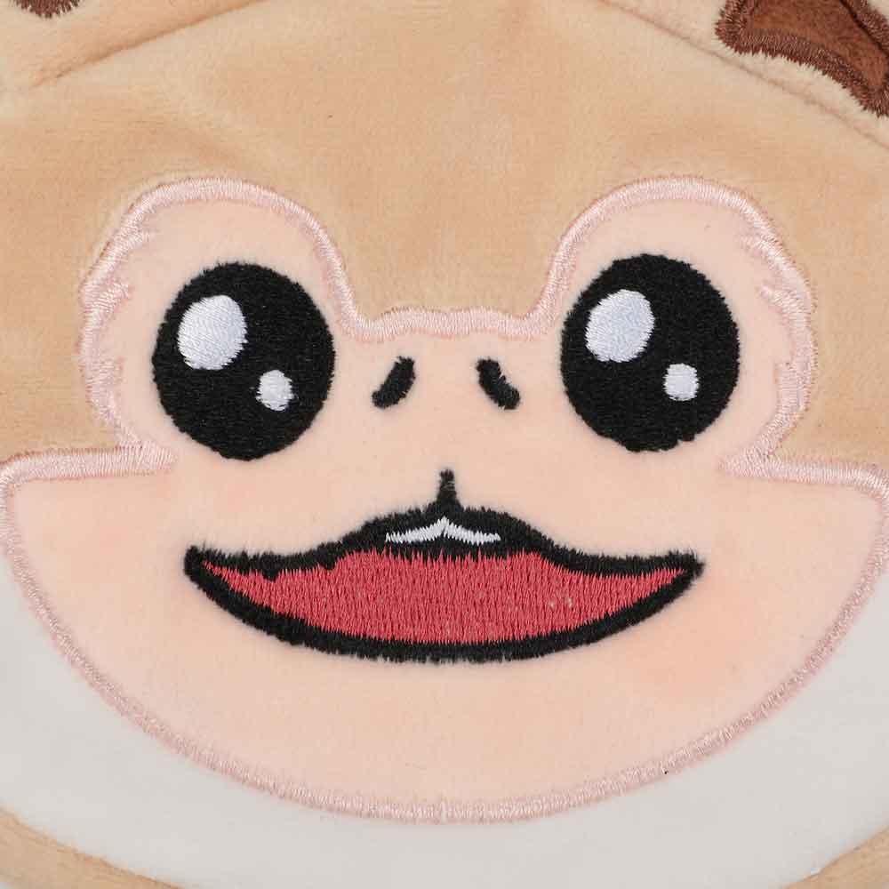 closeup view of the cat face of the Star Wars Ahsoka Loth Cat Coin pouch plush pouch with zippered top.
