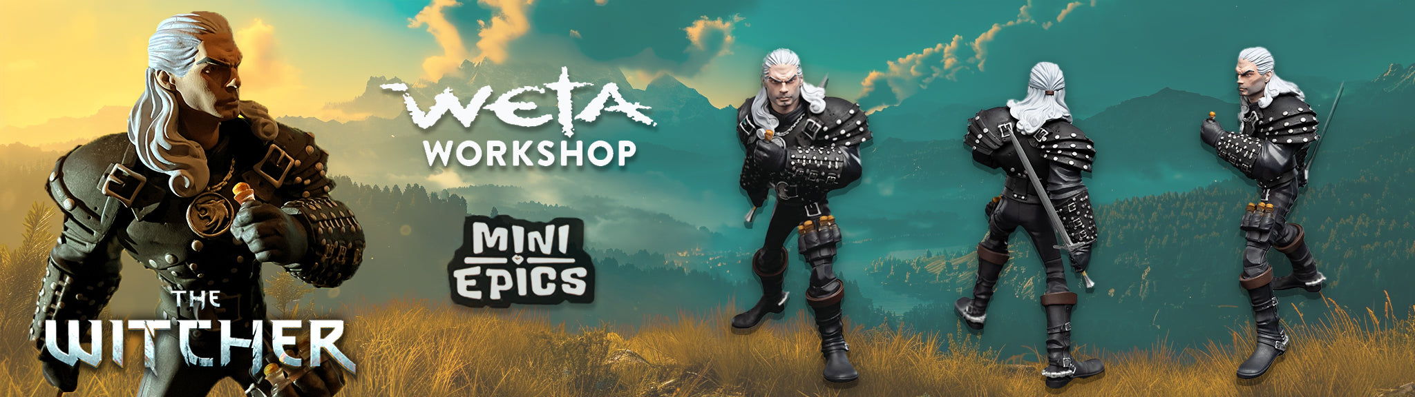 Weta Mini Epic figure of Geralt of Rivia character with mulitple views